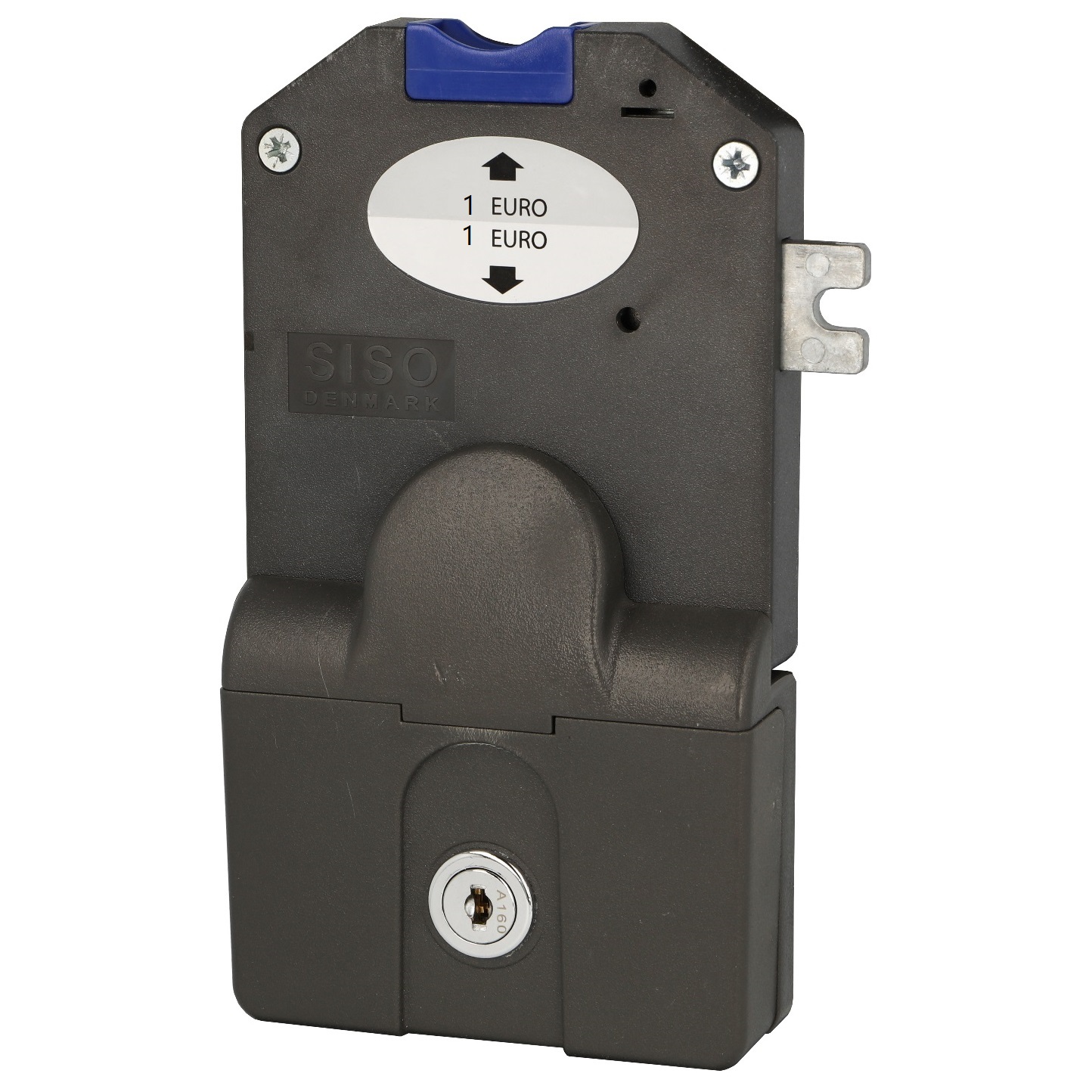 Bezahlmünzschloss mit Münzbehälter für 1-Euro-Münze, 14.60.249-1, von SISO, Ausführung: rechtsschließend. Produktbild