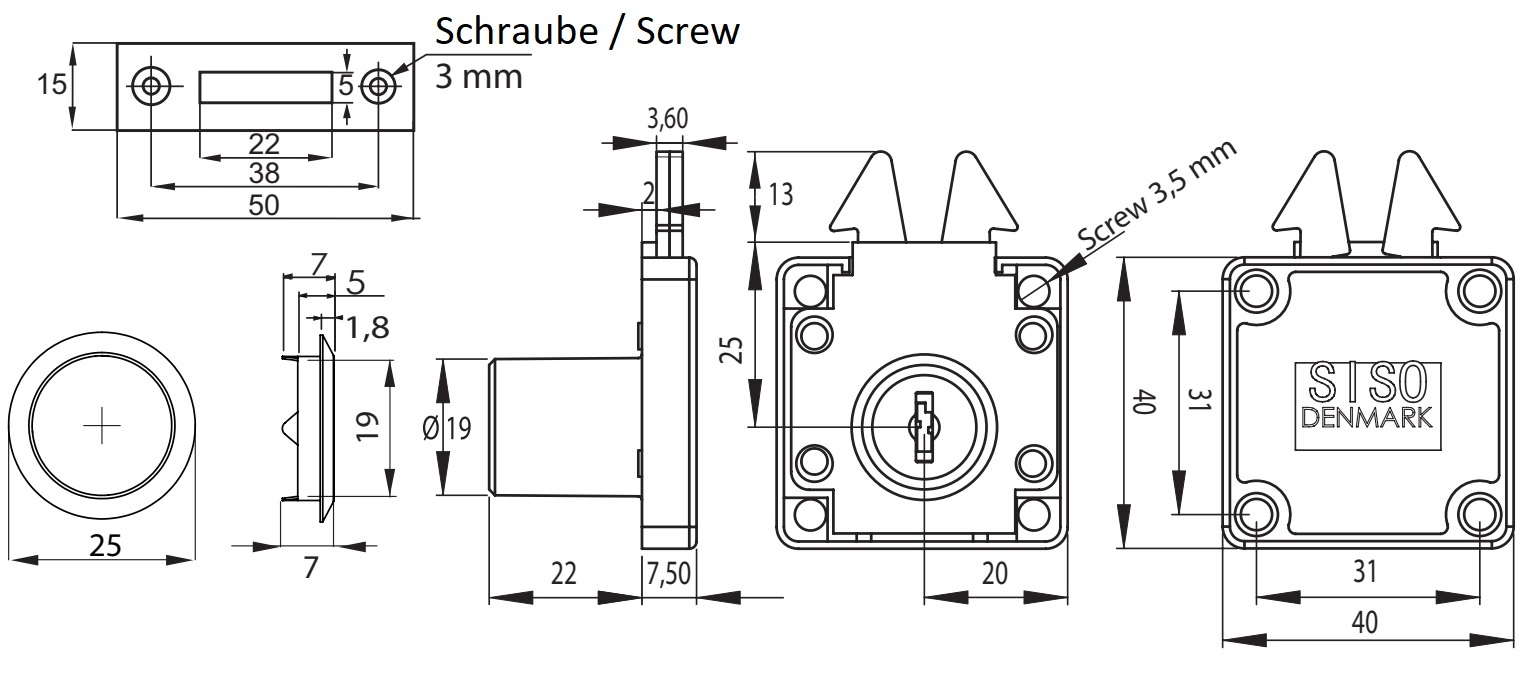 तह कुंजी और मास्टर कुंजी प्रणाली J12 के साथ उच्च गुणवत्ता वाले रोलर शटर लॉक, सतह: निकल-चढ़ाया, 14.01.464-0। SISO डेनमार्क द्वारा रोलर शटर, फर्नीचर स्लाइडिंग दरवाजे और बहुत कुछ के लिए स्लाइडिंग डोर लॉक - Image 2