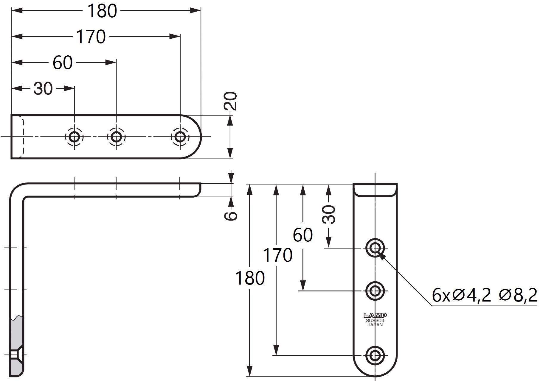 ठोस स्टेनलेस स्टील से बने उच्च गुणवत्ता वाले स्टेनलेस स्टील माउंटिंग ब्रैकेट के 2 टुकड़े, भार क्षमता: 18 किग्रा (40 पाउंड), 180 मिमी (7.1 "), SU-A180M। बाहरी क्षेत्रों, स्विमिंग पूल, बाथरूम, नौकाओं और बहुत कुछ के लिए शेल्फ ब्रैकेट, सुगात्सुने / एलएएमपी® (जापान) द्वारा - Image 2