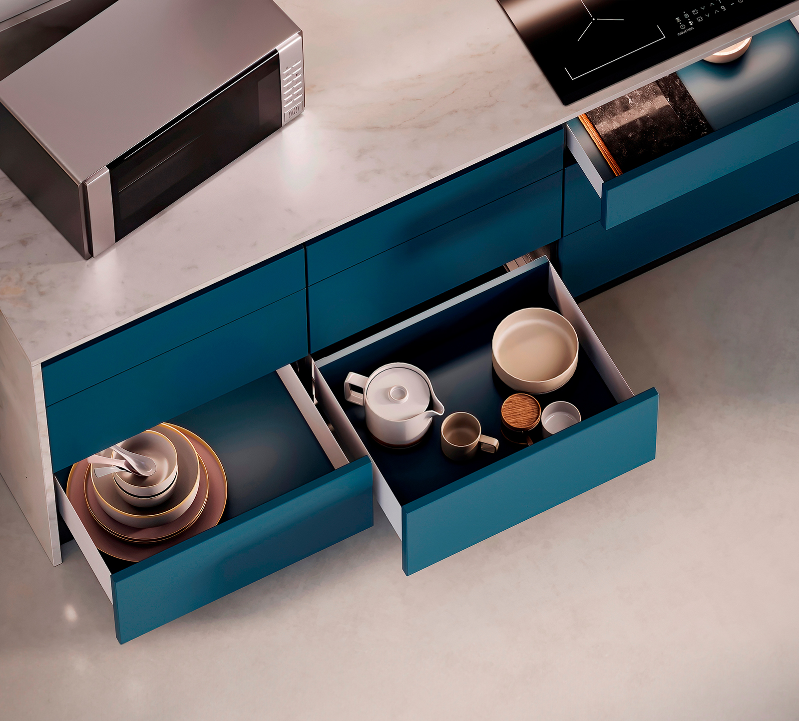 दराज सेट, अतिरिक्त पतले फ्रेम के साथ, फ्रेम ऊंचाई 88 मिमी (3-15/32"), सतह: सफेद, 300 मिमी (11-13/16"), संस्करण: नरम-बंद के साथ आंशिक पुल-आउट, 3275012. रसोई के फर्नीचर के लिए व्यावहारिक दराज सेट और बहुत कुछ, EMUCA द्वारा - Image 9